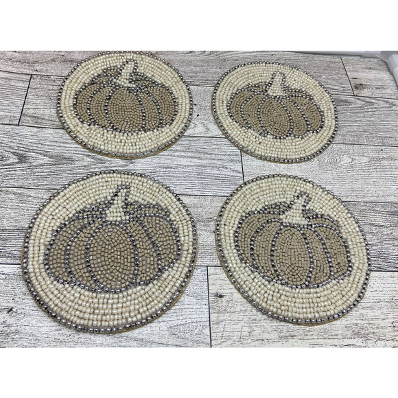 Autumn Hill Set of 4 Beaded‎ Pumpkin Coasters - Picture 1 of 7
